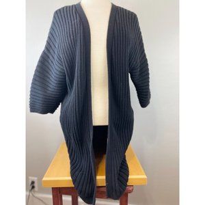 Women's Gap Medium Open Cardigan Black Solid Knit S/S Long Sweater Basic